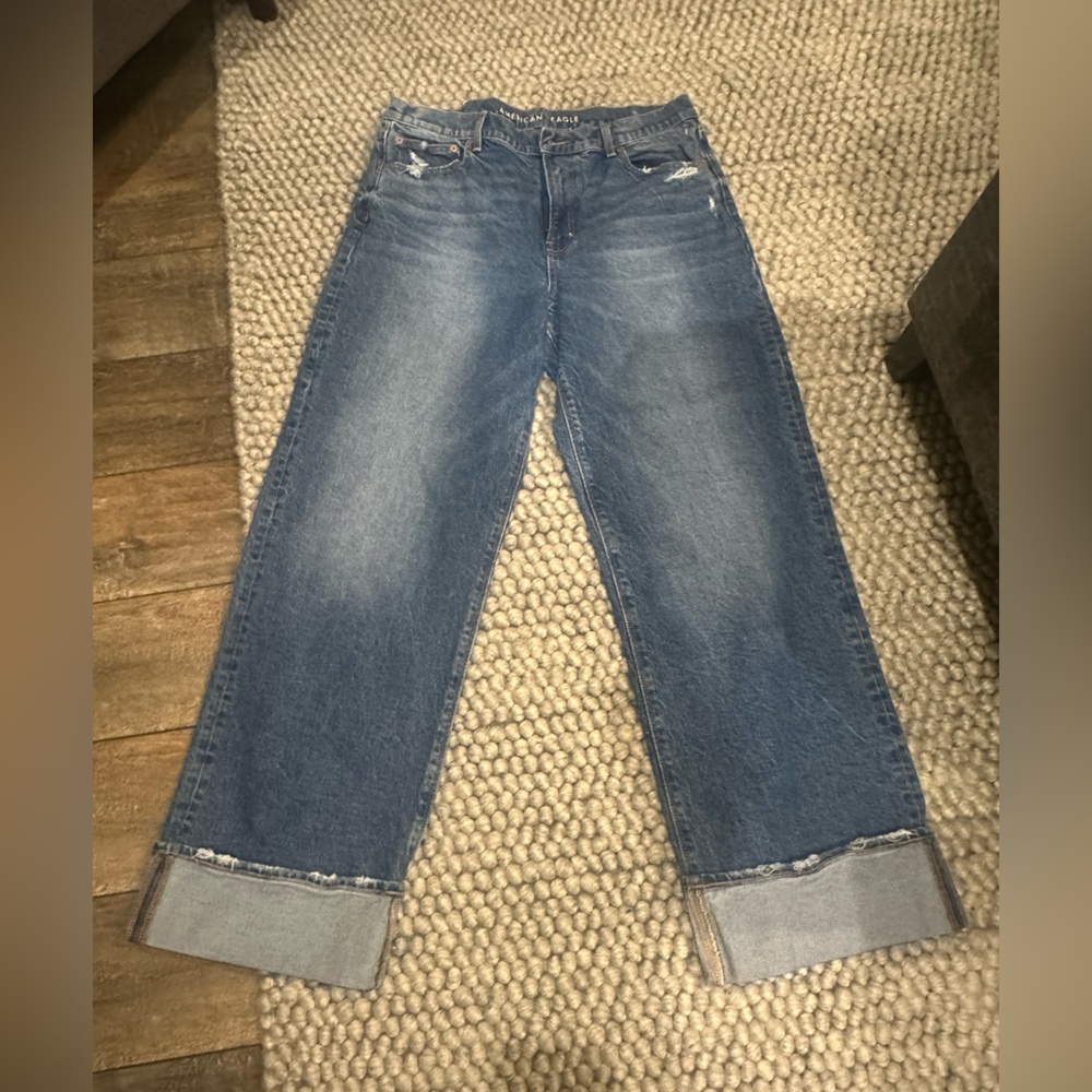 Blue Denim Women's Jeans high waist stovepipe cuffed